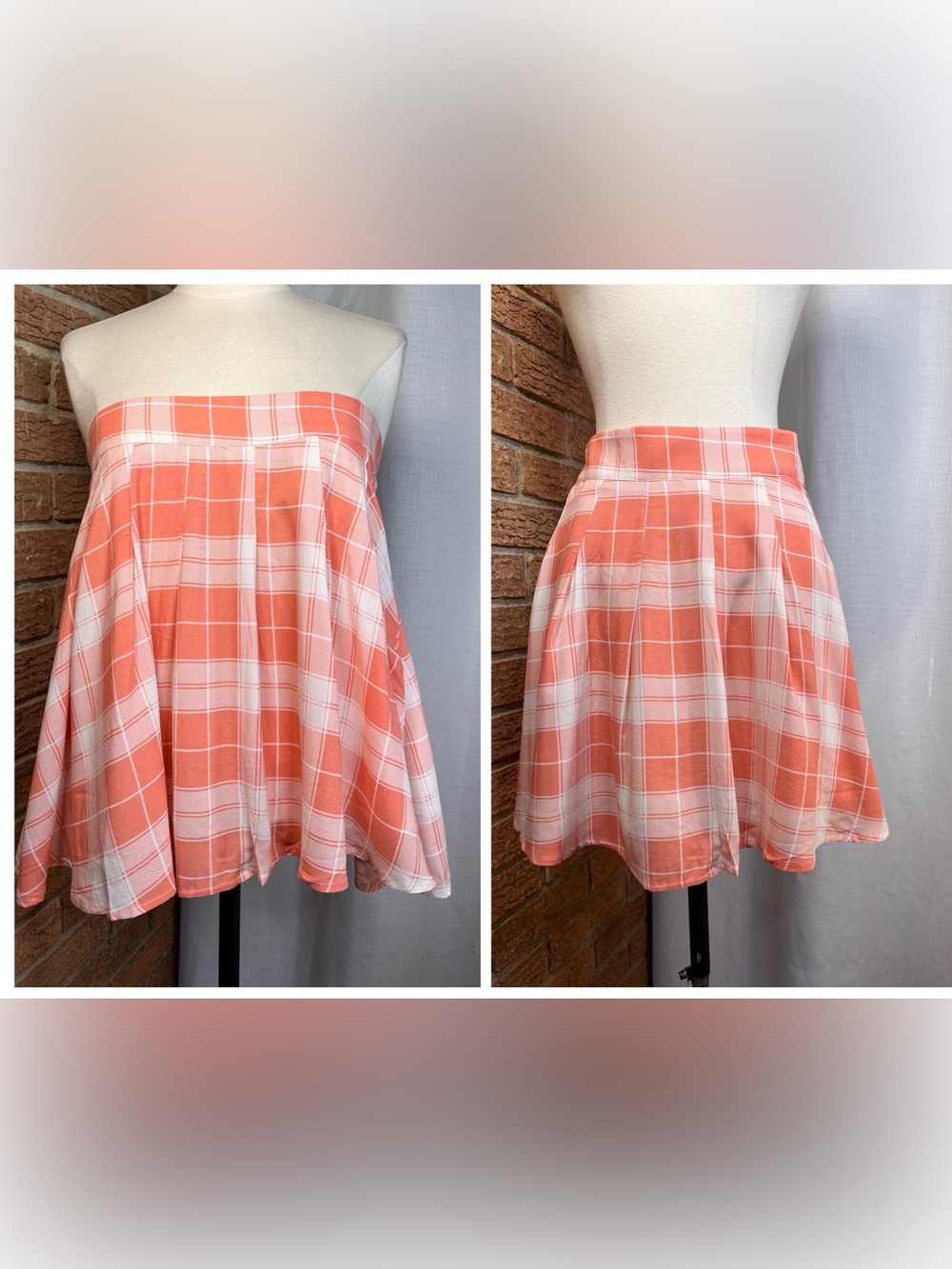 NWT Promesa Convertible Plaid Mini Skirt Strapless Tube Top Coral Lined